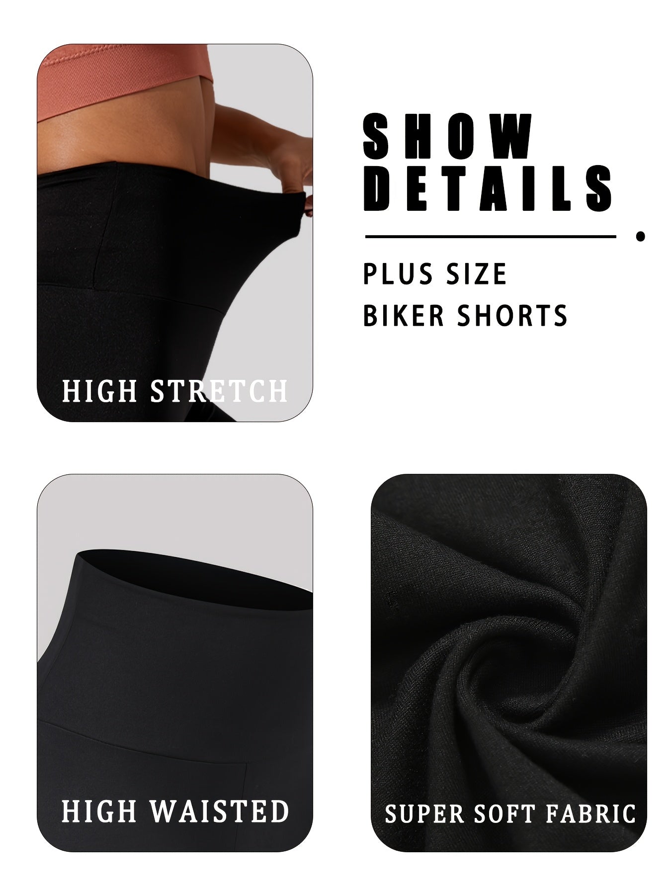 Set of 5 Plus Size Biker Shorts for Women, High Waisted, Ultra Soft, Non-Transparent Workout Yoga Athletic Shorts
