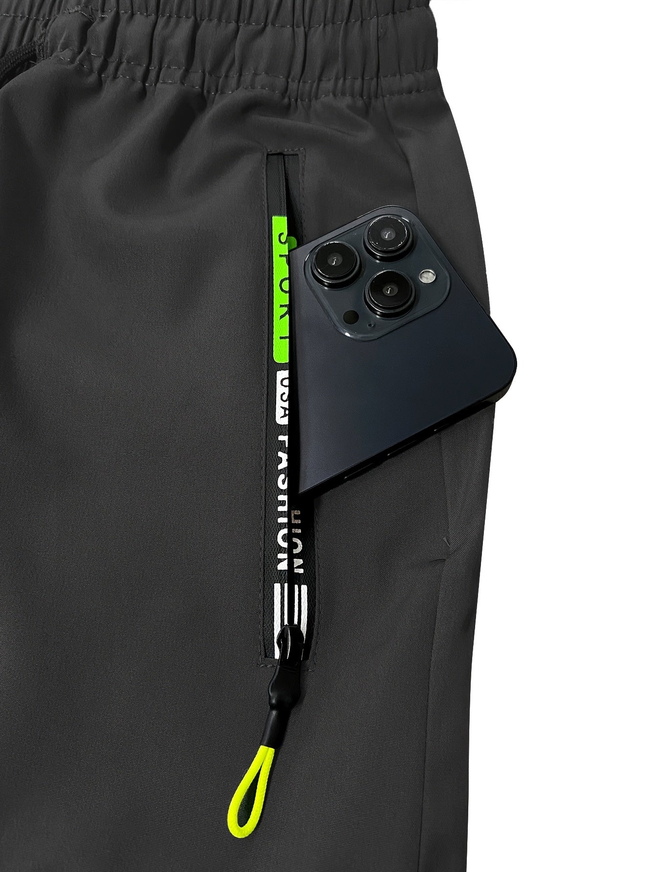 1pc Men'S Lightweight Casual Cargo Pants With Drawstring Waist, Zippered Pockets & Print Logo - Breathable For Outdoor Running, Training, Hiking & Everyday Use - Spring/Summer Collection, Workout Pants, Running Apparel, Functional Pockets
