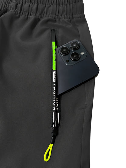 1pc Men'S Lightweight Casual Cargo Pants With Drawstring Waist, Zippered Pockets & Print Logo - Breathable For Outdoor Running, Training, Hiking & Everyday Use - Spring/Summer Collection, Workout Pants, Running Apparel, Functional Pockets