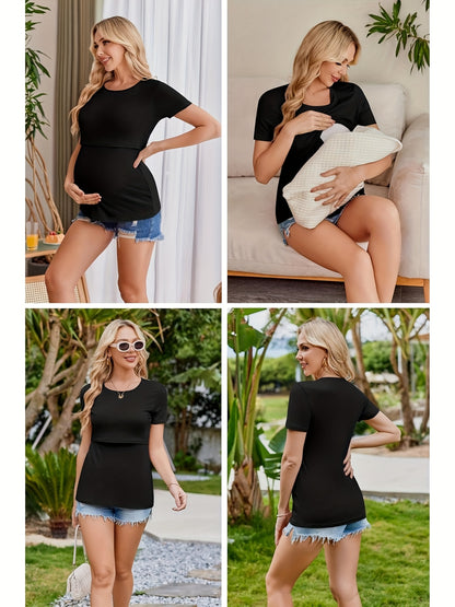 3pcs Womens Nursing Tops Double Layer Breastfeeding Shirts Short Sleeve Maternity Clothes