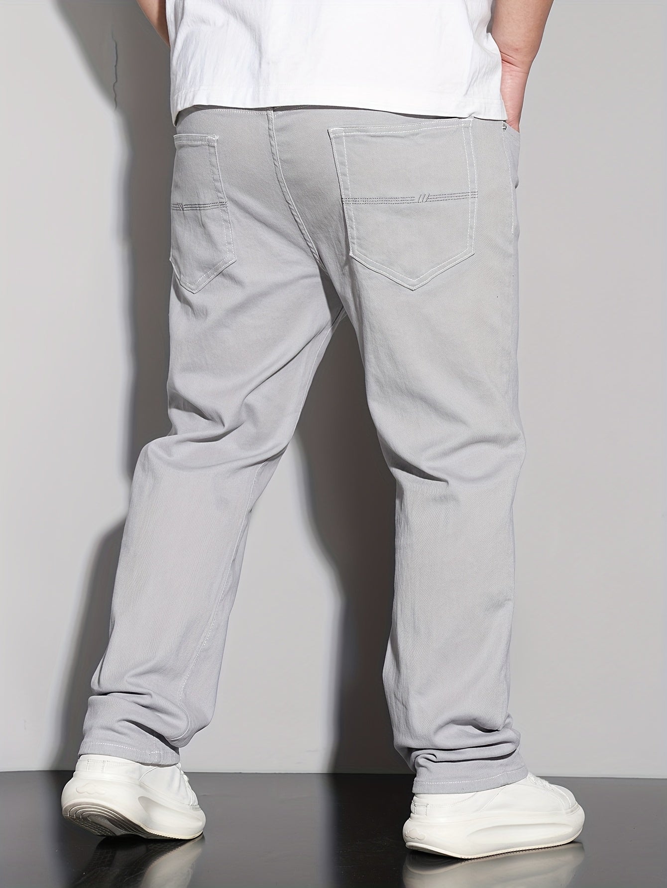 Men'S Plus Size Stretch Straight Leg Jeans - Casual Pockets with Comfortable And Breathable for Spring, Summer, Autumn, Solid, Regular Fit | Straight Leg Jeans | Comfort Fit, Jeans, Plus Size