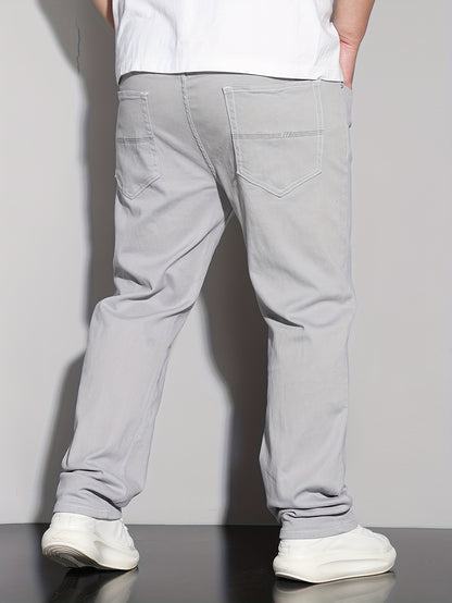 Men'S Plus Size Stretch Straight Leg Jeans - Casual Pockets with Comfortable And Breathable for Spring, Summer, Autumn, Solid, Regular Fit | Straight Leg Jeans | Comfort Fit, Jeans, Plus Size