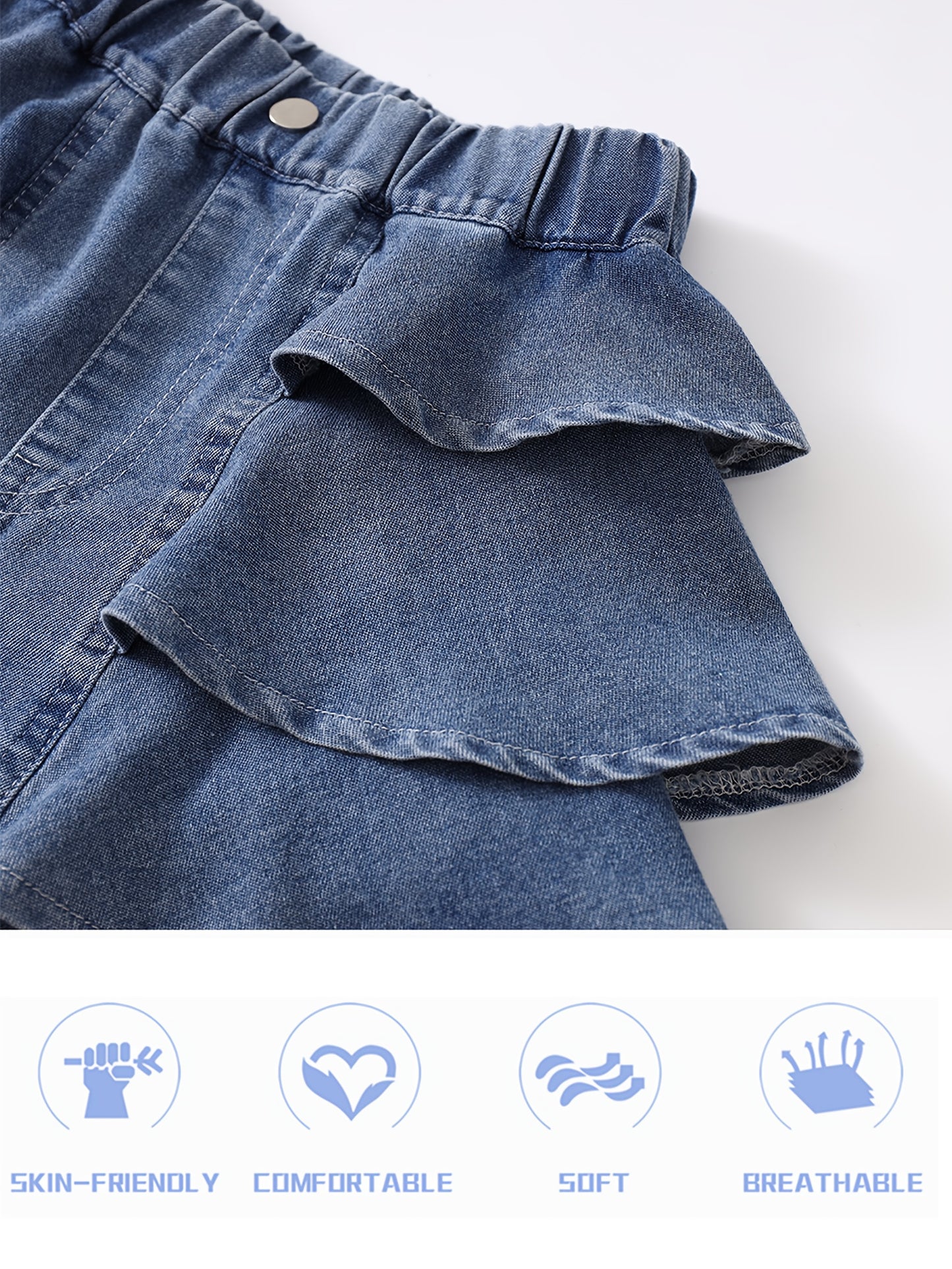Girls' Blue Cotton Ruffle Shorts - product view 13