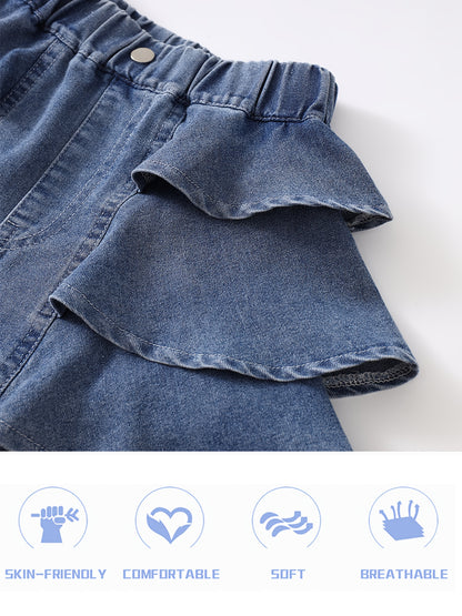 Girls' Blue Cotton Ruffle Shorts - product view 13