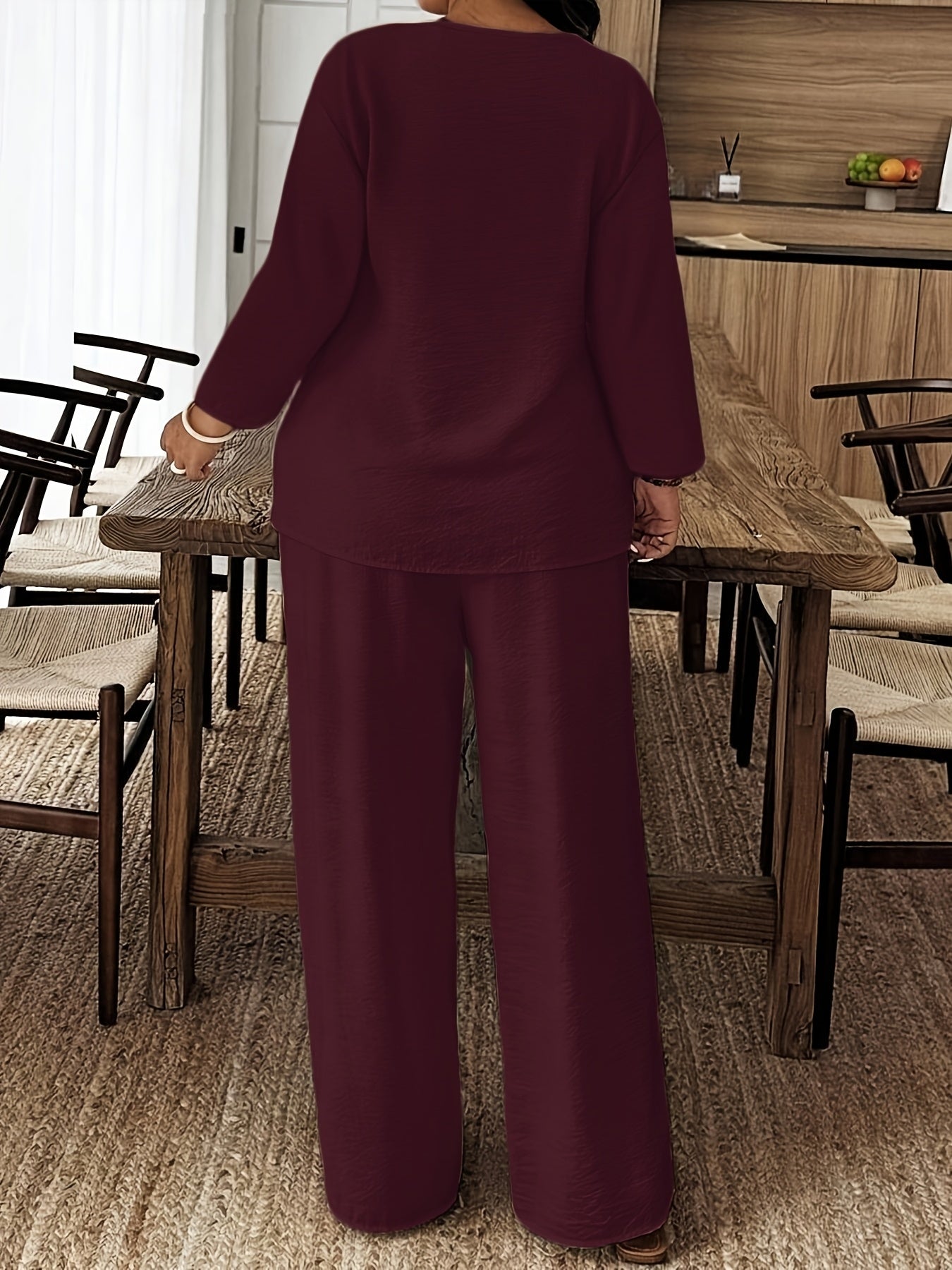 Plus Size, Autumn And Winter New Style, Plus Size Women's Casual Long-sleeved Shirt And Loose Pants 2pcs Set