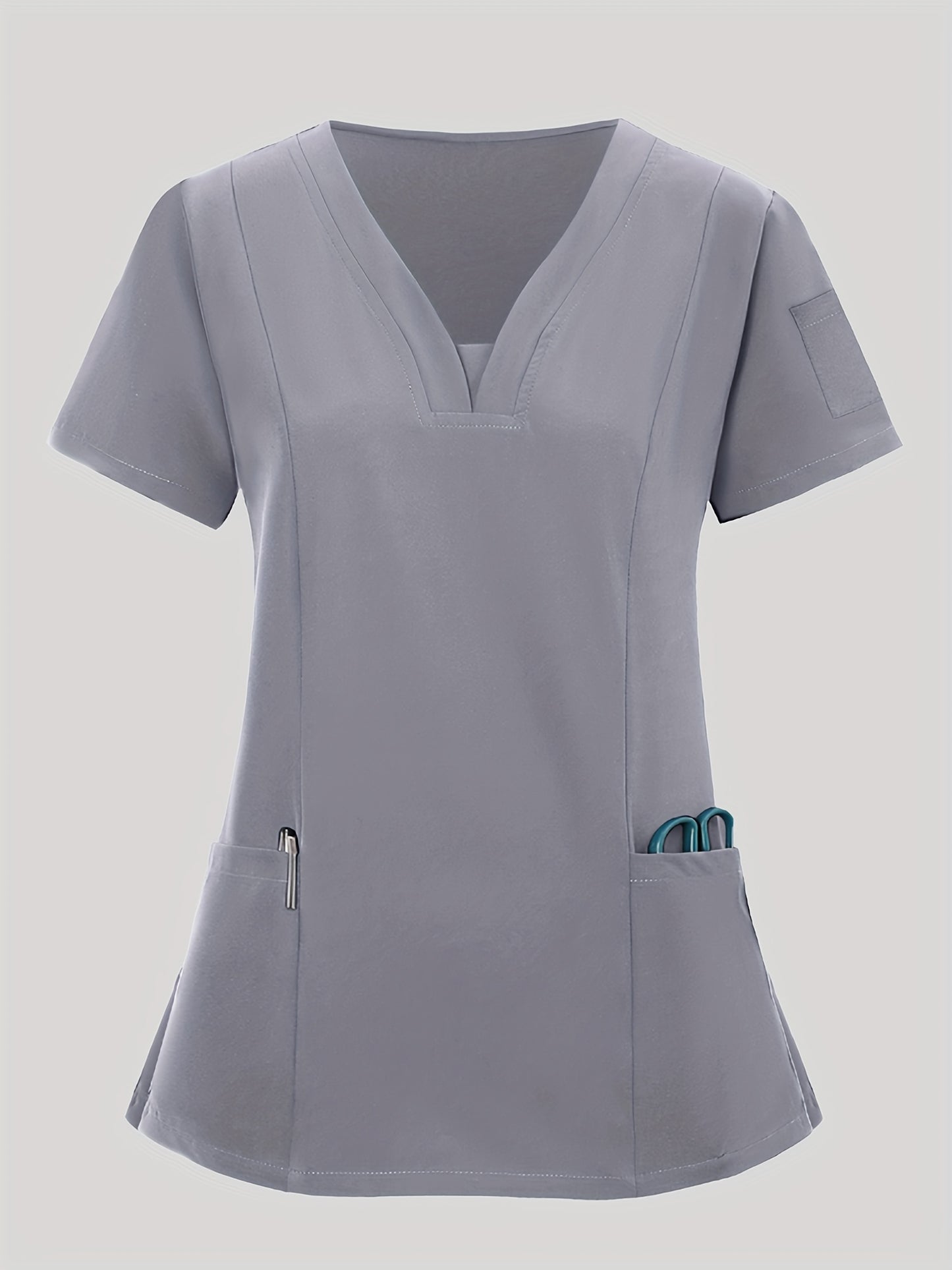 2pcs Women's Breathable V-Neck Work Uniform - Machine Washable Pocket Detail Matching Top & Pants, Casual Work Clothes Suitable for Work Uniforms, Healthcare, Education, Retail - Comfortable Professional Attire