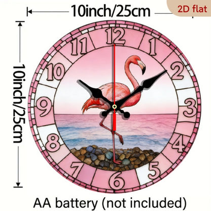 Pink Flamingo Beach Wall Clock - Silent Non-Ticking 10-Inch Design