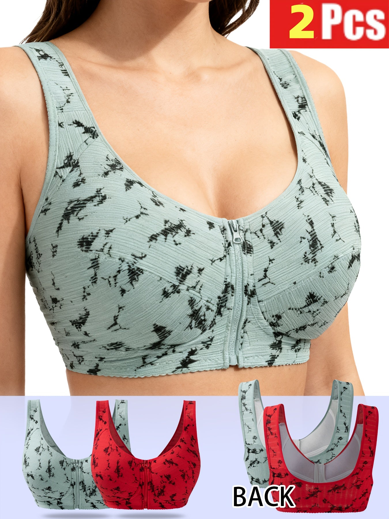 2pcs Valentine's Day Special Plus Size Wire-Free Bras for Large Cup (D-G/H-I/J-K) - Full-Coverage Comfort with Front Zipper Closure, Seamless Edges & Hypoallergenic Fabric - No Underwire/No Padding - Mature Women's Underwear