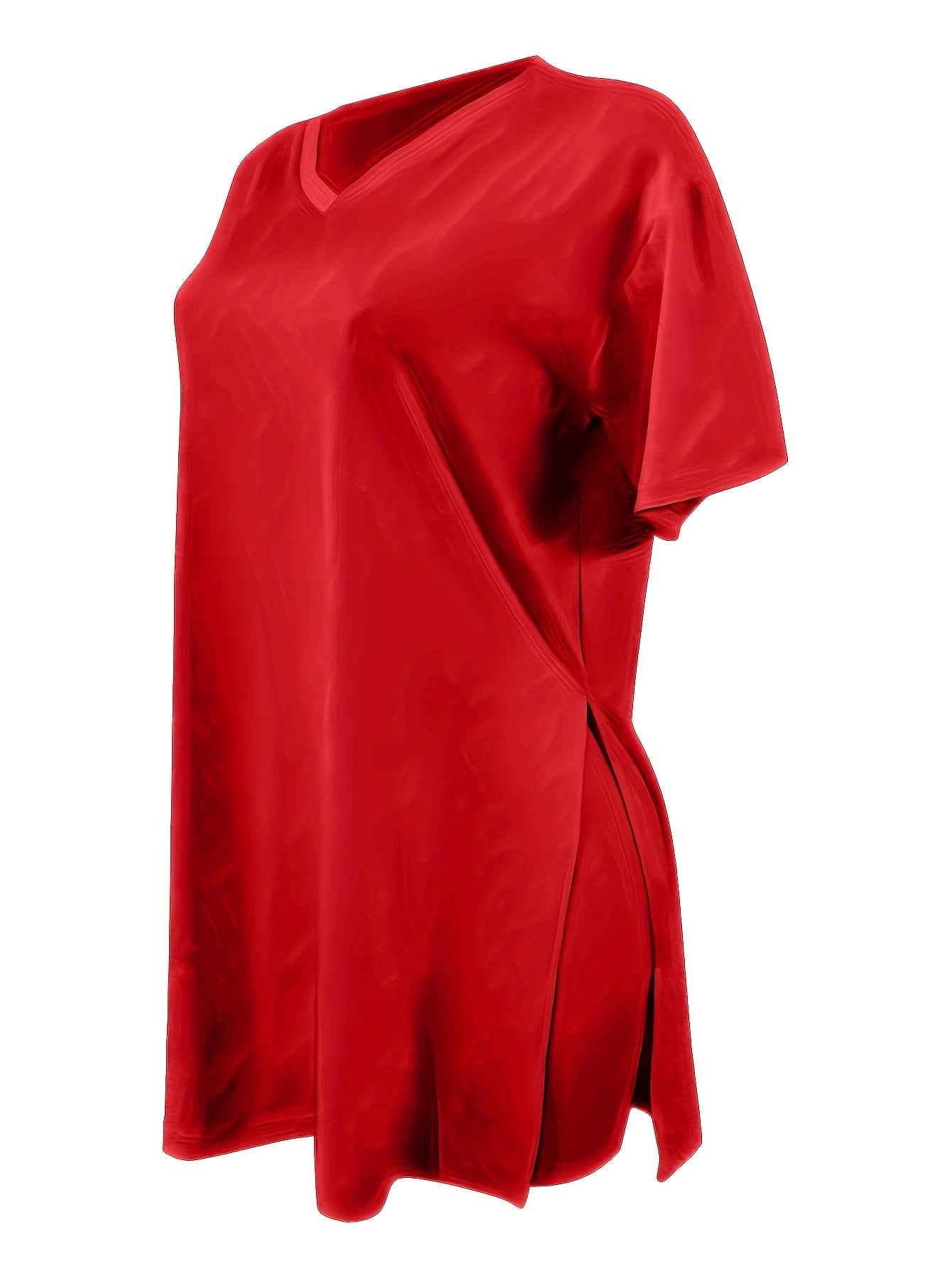 Two-Piece Outfit for Plus-Size Women Featuring a Casual V-Neck Short-Sleeve Top with Side Slits And Drawstring Leggings, Made from Comfortable, Ideal for Everyday Wear