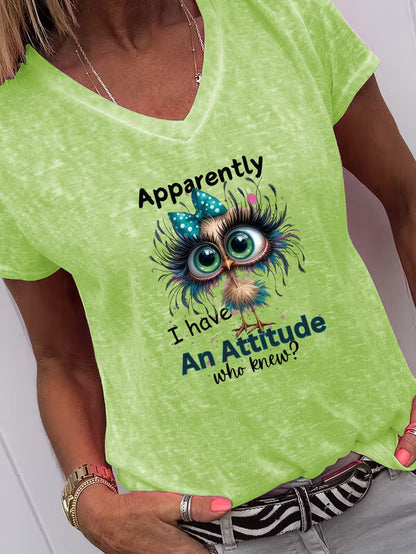 Casual V-Neck Short Sleeve T-Shirt | Featuring a Funny Chick Print, Perfect for Home, Going Out, or as a Gift for New Year, Valentine'S Day, and More
