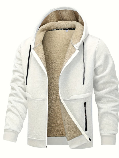 Men'S Fleece Lined Hooded Anorak | Thermal Winter Jacket, 2025 New Warm Windbreaker, Four-Season Cold Weather Coat, Regular Fit, Fabric