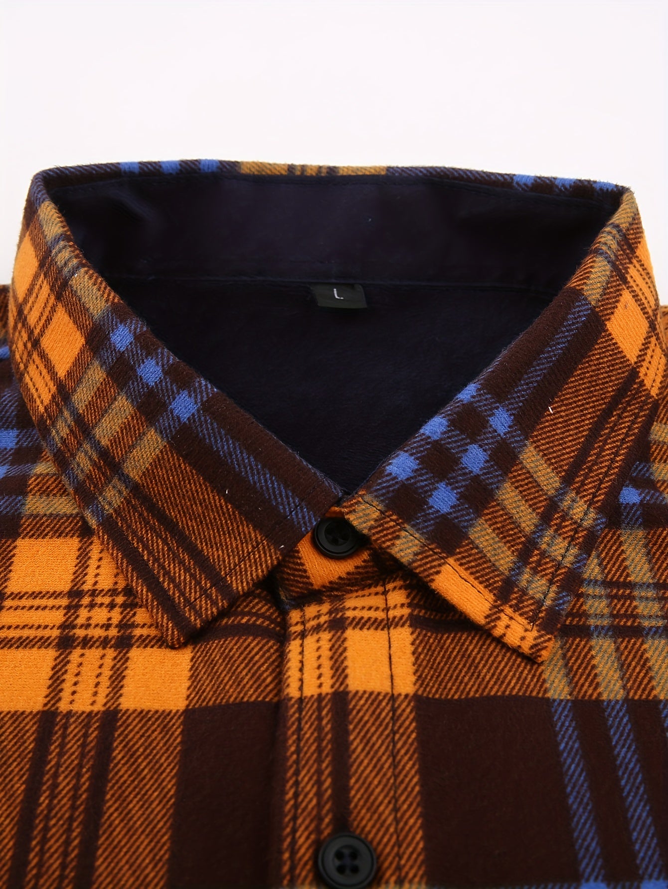 Men'S Heavyweight Long Sleeve Shirt - Thick Winter Jacket with Button Front Placket, Navy Blue & Brown Plaid, Formal & Casual Button-Up Blouse for Office, Outdoor, Everyday - Classic Button-Up Shirt for Men, Winter Jacket, Outdoor Clothing