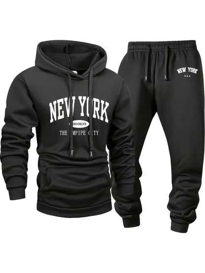 6pcs Men'S Spring And Autumn Solid Color Casual Set, Long Sleeved Hooded Sweatshirt And Drawstring Pants, Outdoor Sports Casual Set