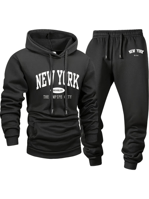 6pcs Men'S Spring And Autumn Solid Color Casual Set, Long Sleeved Hooded Sweatshirt And Drawstring Pants, Outdoor Sports Casual Set