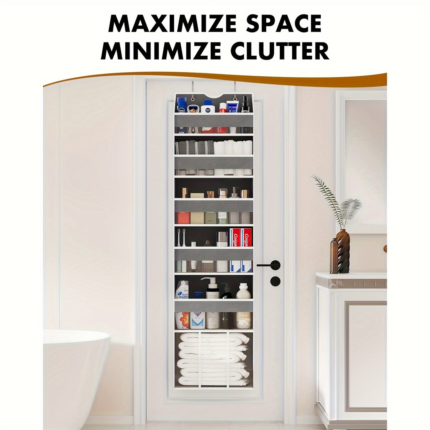 Hanging Organizer for Doors - Features 6 Shelves with 6 Clear Front Pockets And 12 Side Pockets - Can Hold Up to 50LB for Secure Storage Behind Doors in Closets, Bedrooms, Bathrooms, And for Essentials