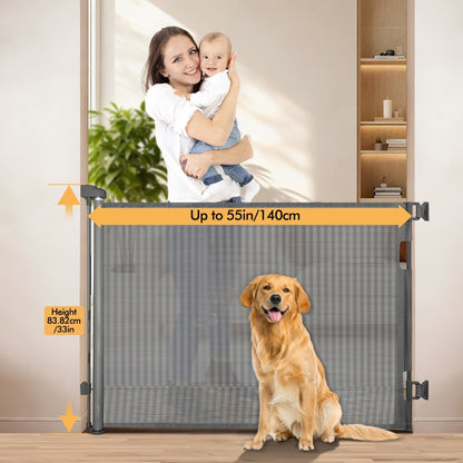 Retractable Mesh Safety Gate - 33/41 Inch Tall - Hardware-mounted expandable mesh design