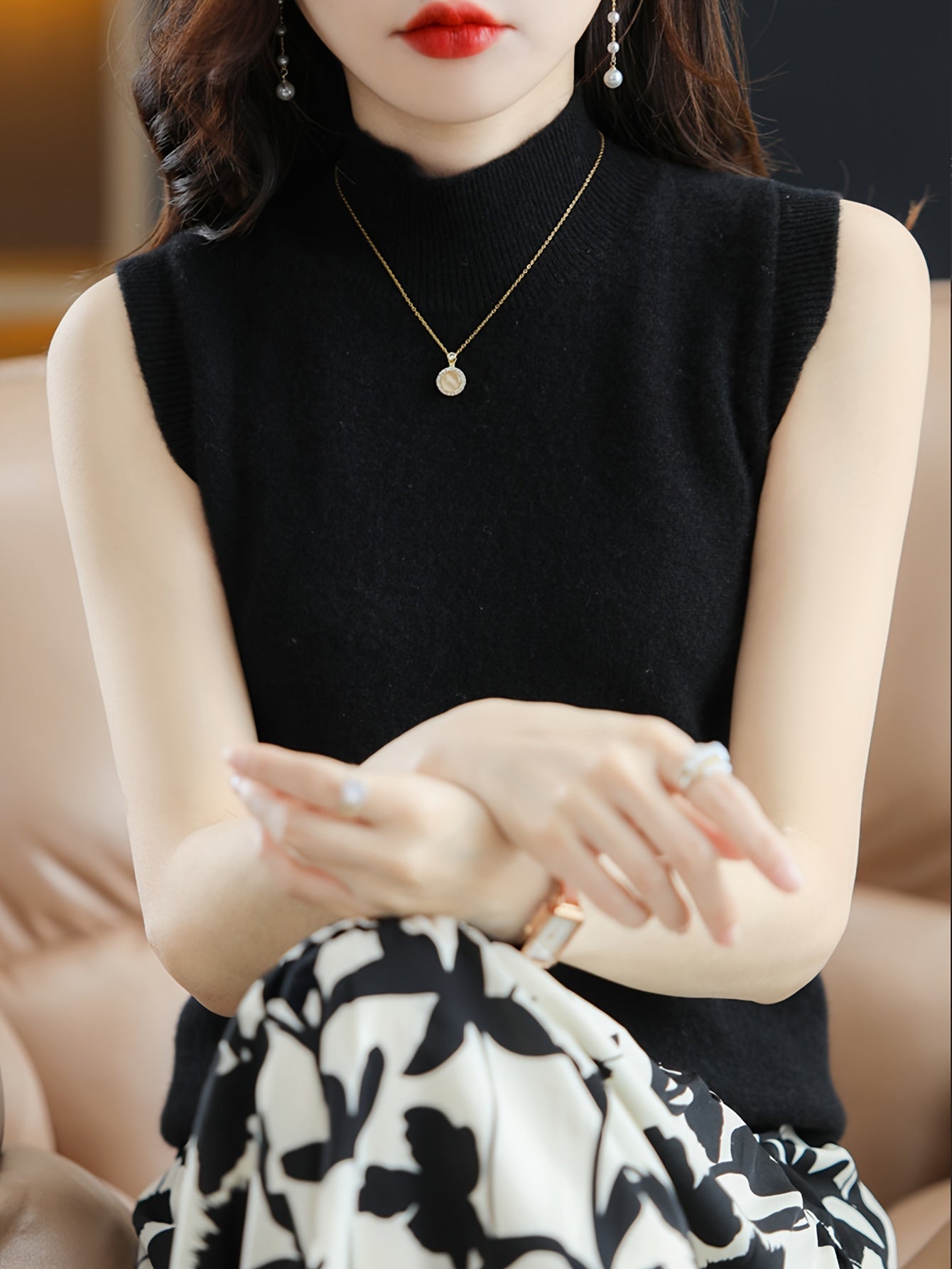 New Women's Vest Women Spring Summer Slim Ladies Short Solid Color All Matching Half High Neck with Sleeveless Top Festive Atmosphere Clothing