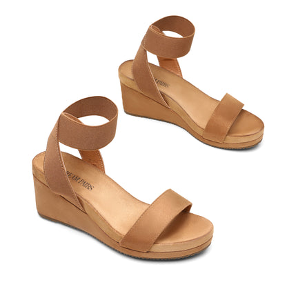 Womens Open Toe Elastic Ankle Strap Platform Wedge Sandal, Comfortable Versatile for everyday wear, meeting friends, running errands, and other occasions with wrap dresses, jeans, skirts, shorts, jumpsuits