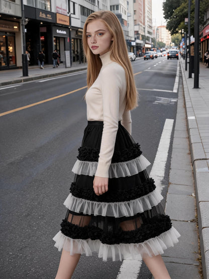 Women'S Tulle Tutu Skirt High-Low Flowy A-Line Ballet Skirt With Elastic Waist, Layered Mesh Fluffy Long Skirt For Beach Party Streetwear Wedding Cake Winter Fashion Outfits