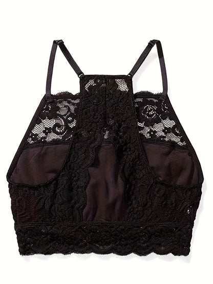 4 Pack High-Neck Lace Bralette for Women Racerback Floral Crop Top Vest Bra