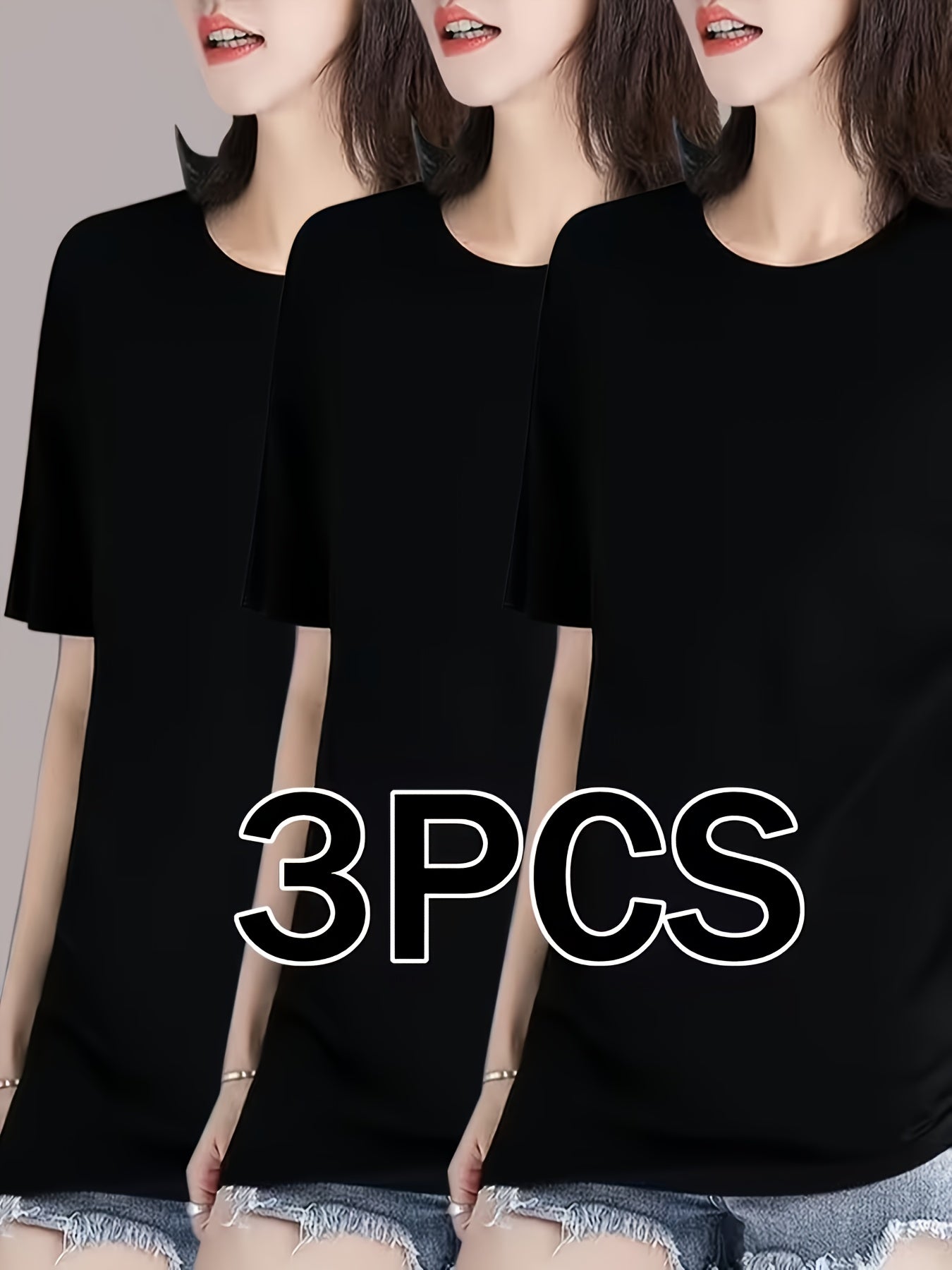3-Pack Women's Solid Color Round Neck T-Shirt, Soft And Comfortable Pure White Casual Round Neck Shirt, Perfect for Summer And Casual Wear