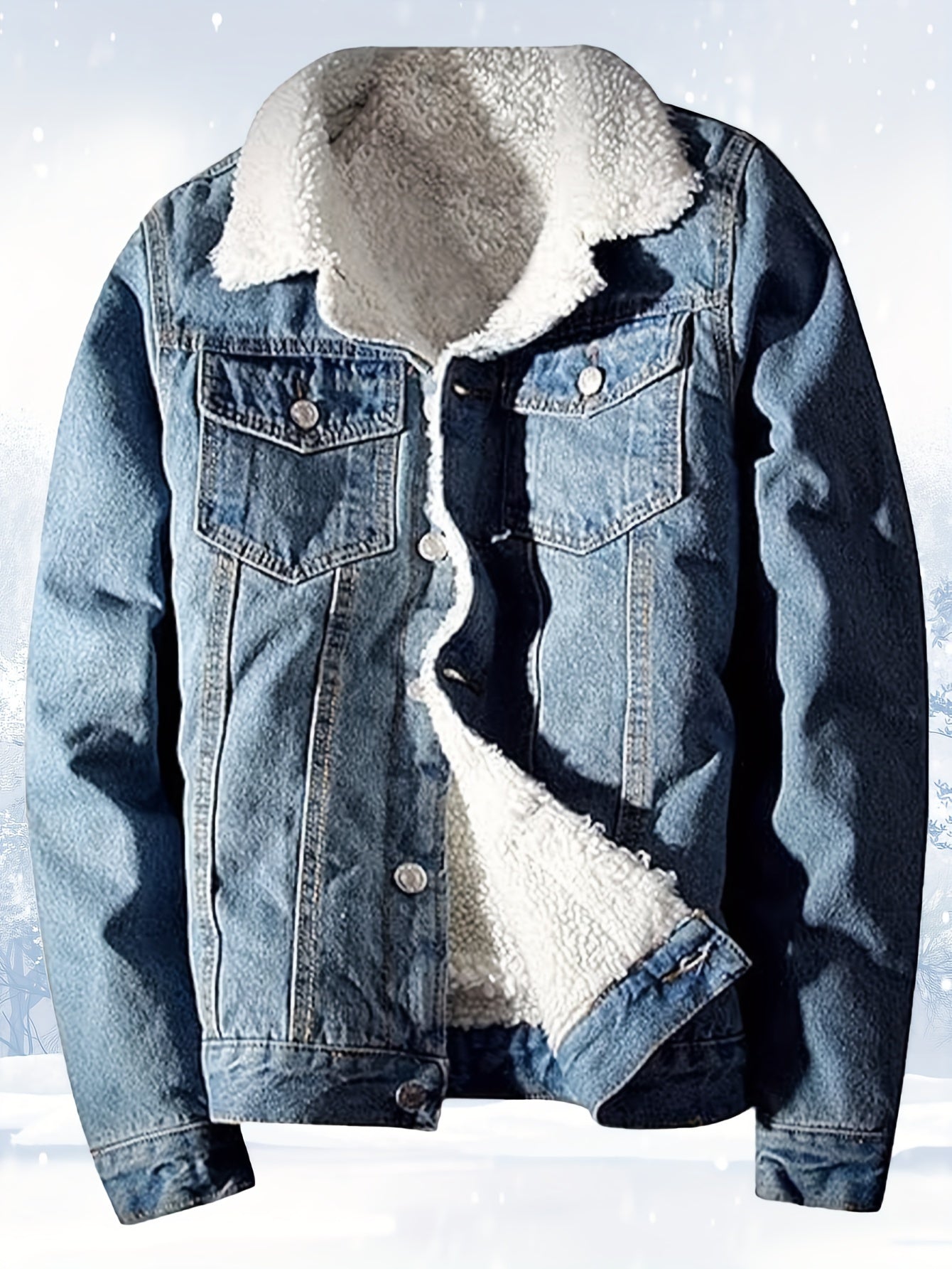 Men's Sherpa Fleece Lined Denim Jacket - Warm Winter Trucker Jacket - Cowboy Jean Jacket - Soft Fleece Lining & Durable Denim - For Men - Perfect for Cold Weather & Outdoor Activities - Ideal Gift for Winter Holidays