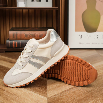 Women's Genuine Leather Chunky Lug Sole Lace Up Running Shoes Casual Designed Fashion Sporty Sneakers AA1127n