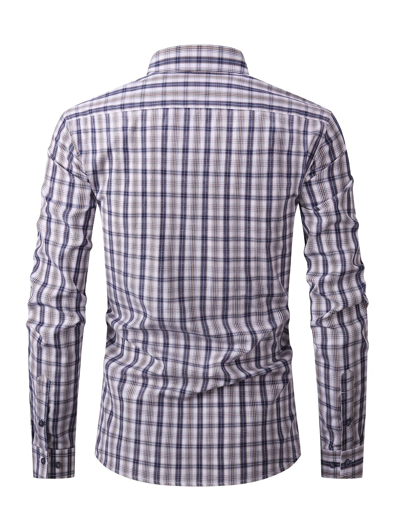! Men's Plaid Long Sleeve Shirt - Casual Button- with Pocket, 50% Cotton 50% Polyester, Comfortable Street Style & Commute Essential Fall Wardrobe