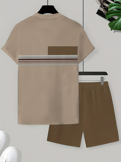 [3D Printing 2pcs Set] Summer 3D Printed Men'S Breathable Comfortable Outdoor Casual Short-Sleeve Crew Neck T-Shirt And Shorts Adult Set