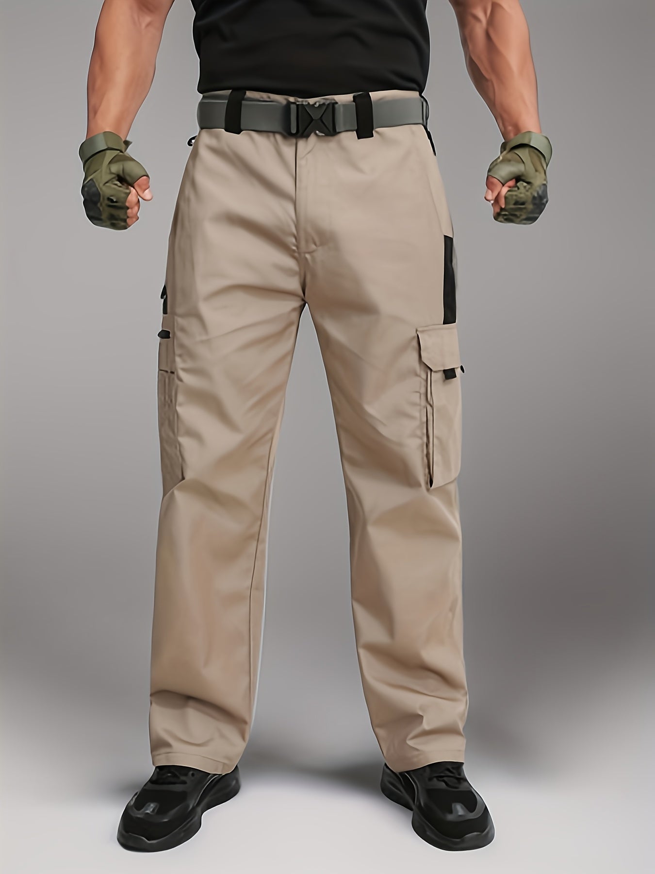 2-PCSMen's Lightweight Tactical Overalls - Durable, Breathable, Quick Dry Polyester with Multiple Pockets for Outdoor Adventures, Hiking And Work (Belt Included), All Season Pants | Relaxed Fit Pants | Hardwearing Outdoor Wear, Hiking Pants