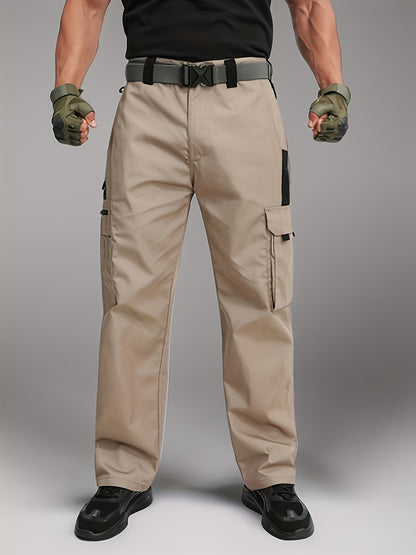 2-PCSMen's Lightweight Tactical Overalls - Durable, Breathable, Quick Dry Polyester with Multiple Pockets for Outdoor Adventures, Hiking And Work (Belt Included), All Season Pants | Relaxed Fit Pants | Hardwearing Outdoor Wear, Hiking Pants