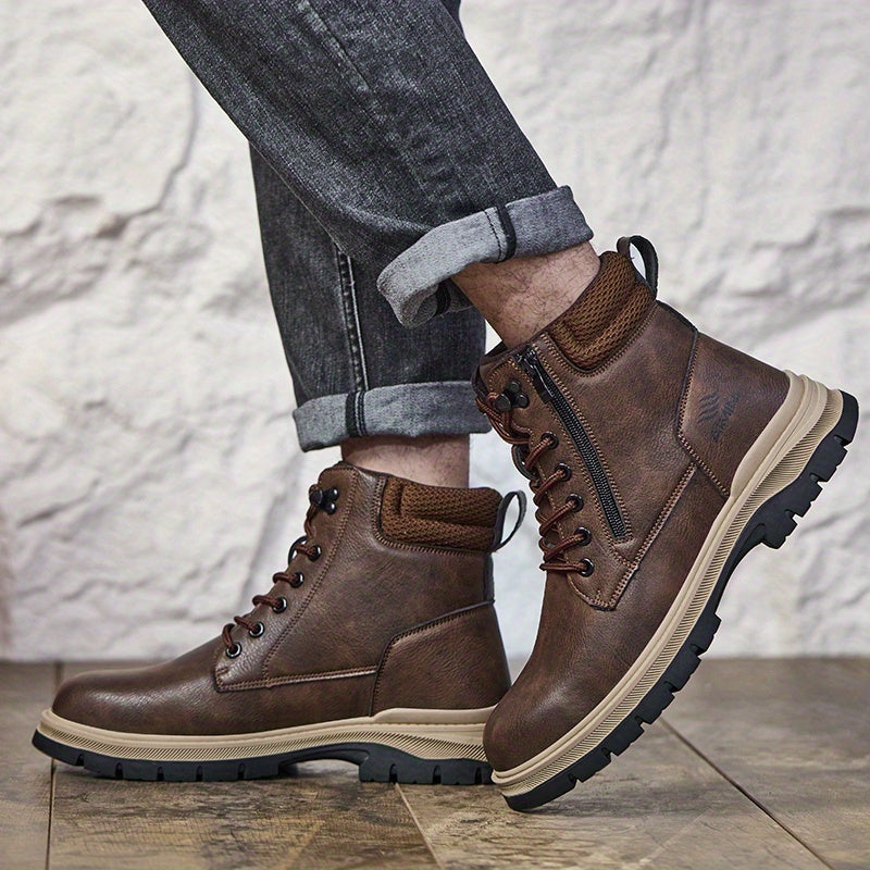 Men's Work Safety Boots - High-top Design with Steel Toe Protection - Impact-resistant, Puncture-resistant, Slip-resistant, And Wear-resistant. Ideal for Construction, Factory, Warehouse Operations, Industrial Settings, And Outdoor Labor.