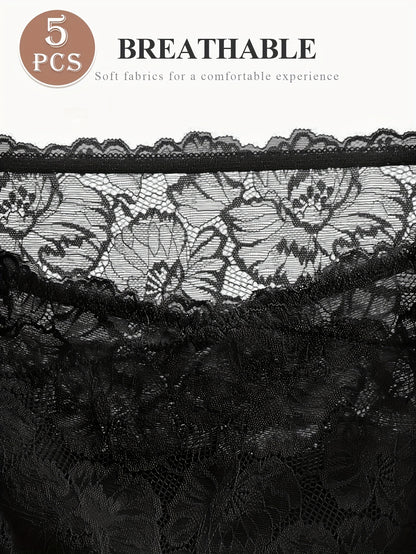 5pcs Women's High Waist Briefs, Lace Trim, Sexy & Elegant, Light Tummy Control, Comfortable Daily Triangle Underwear