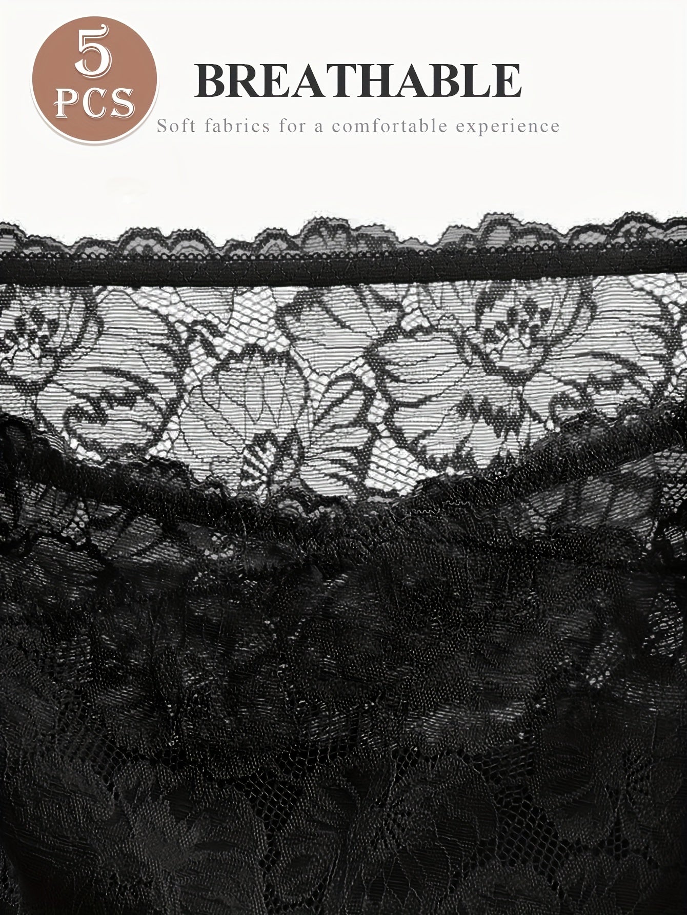 5pcs Women's High Waist Briefs, Lace Trim, Sexy & Elegant, Light Tummy Control, Comfortable Daily Triangle Underwear