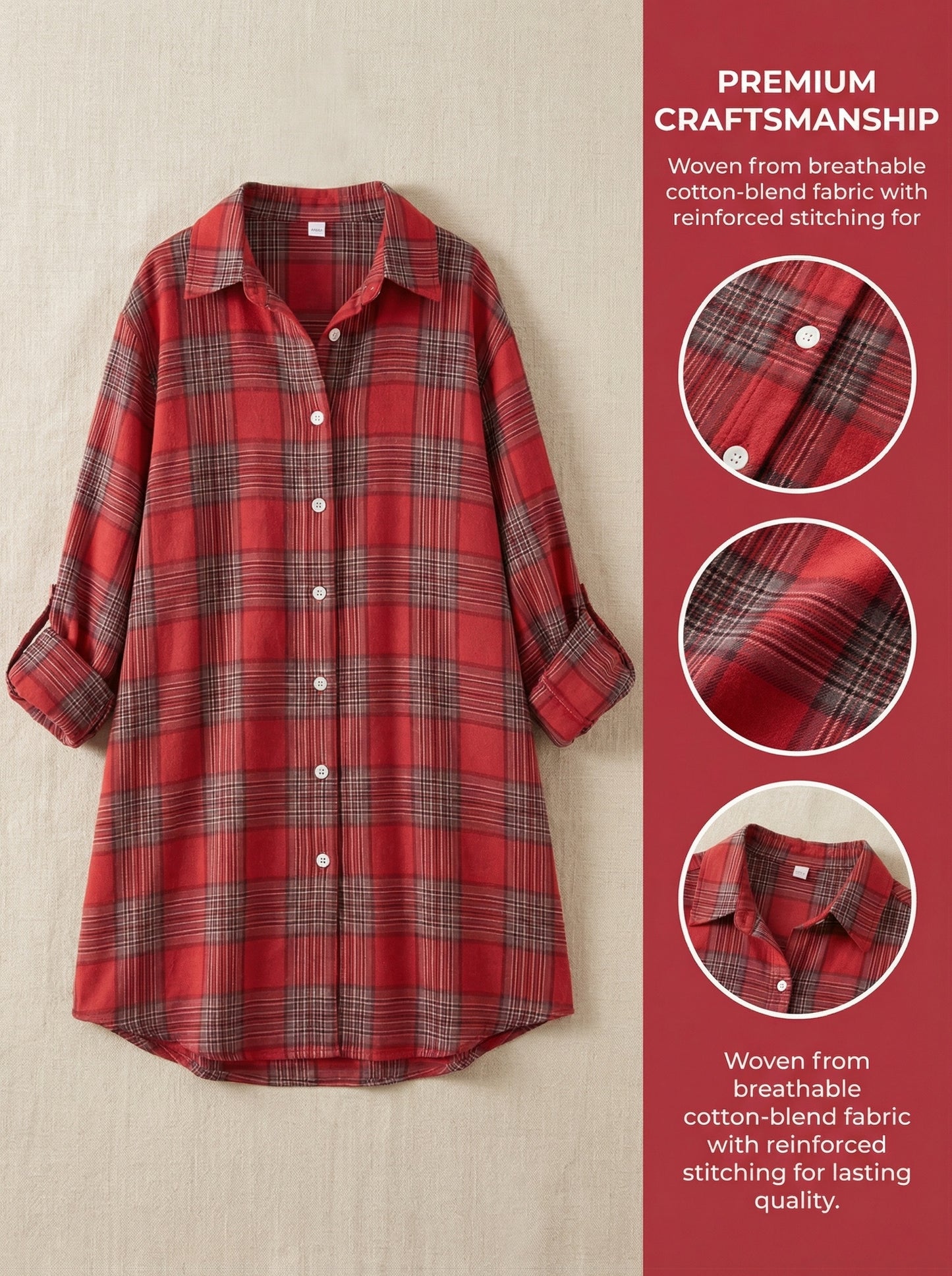 Plus Size - Plus Size - Plus Size Womens Casual Plaid Shirt - Lapel Collar, Dipped Hem, Semi-Sheer, Long Sleeve, Button Front, Perfect for All Seasons