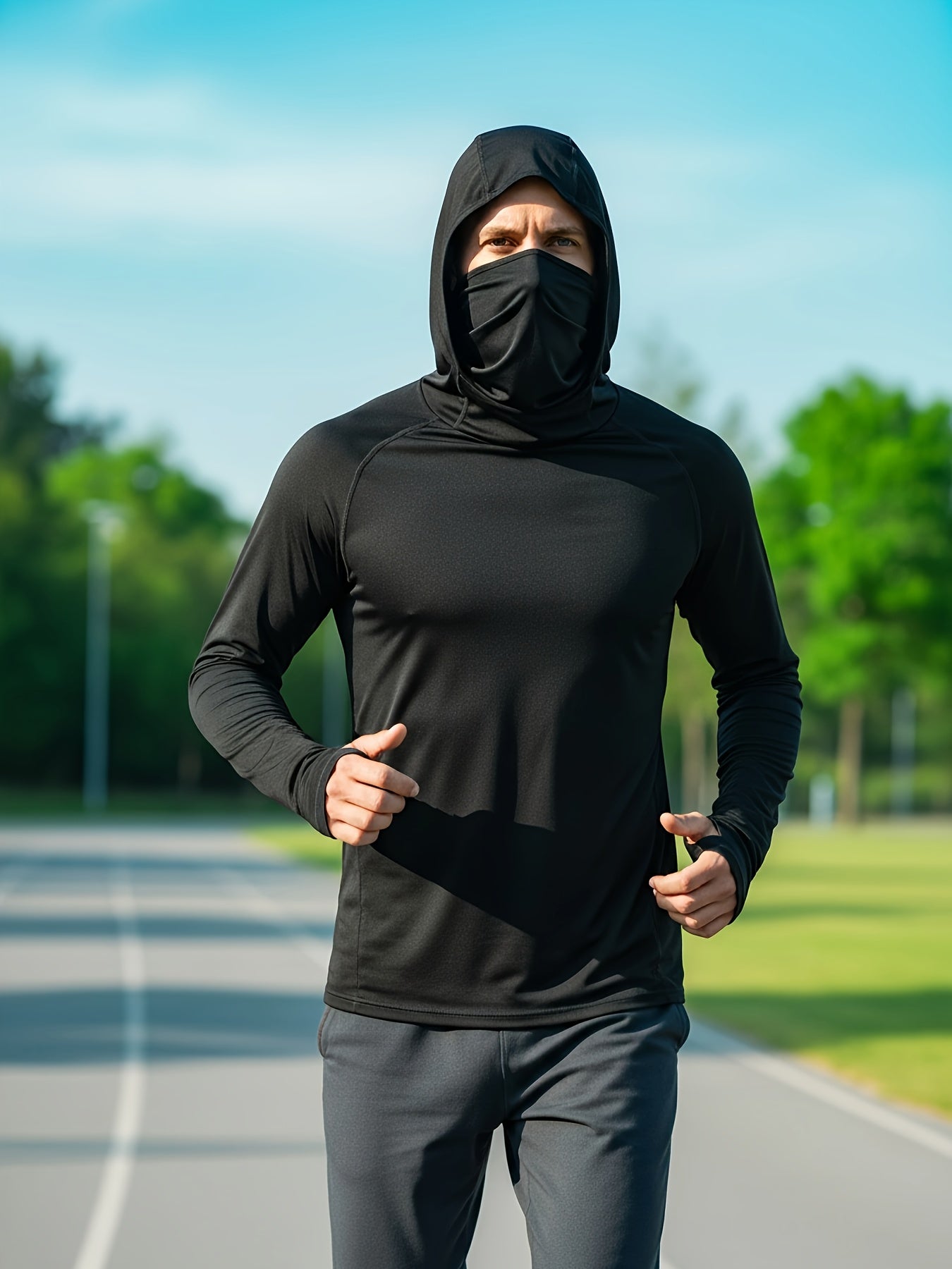 6pcs Men's Fashion Hoodie Set with Built-in Mask Trendy Style Lightweight Comfort, Quick-Dry Breathable 2026 Valentine's Day Gift