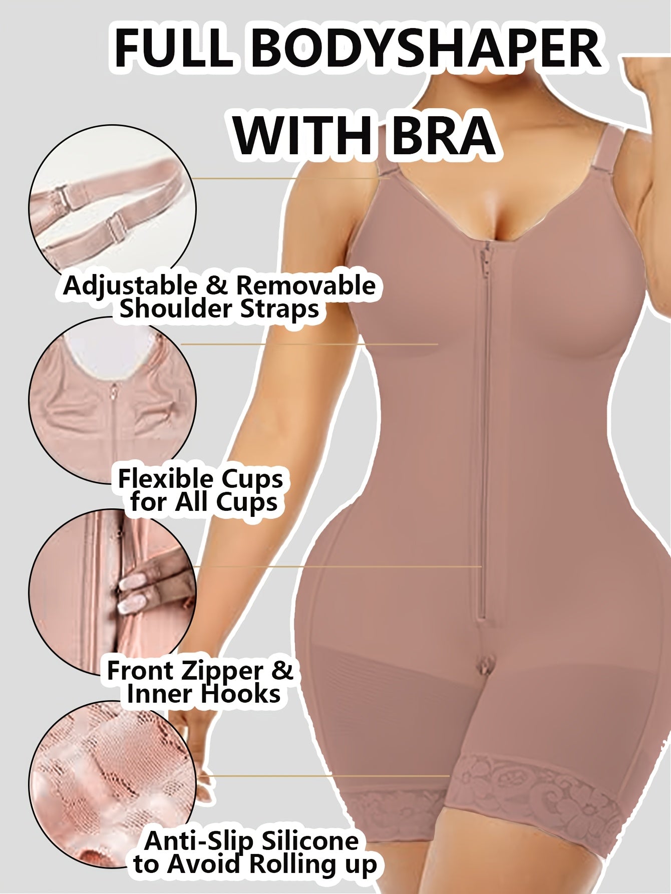 Women's Shapewear Tummy Control and Butt-Lifting Body Shaping Pants with Zippered Gusset and Detachable Shoulder Straps, the Top Choice for Summer Outfits, Waist and Abdomen Shaping Belt