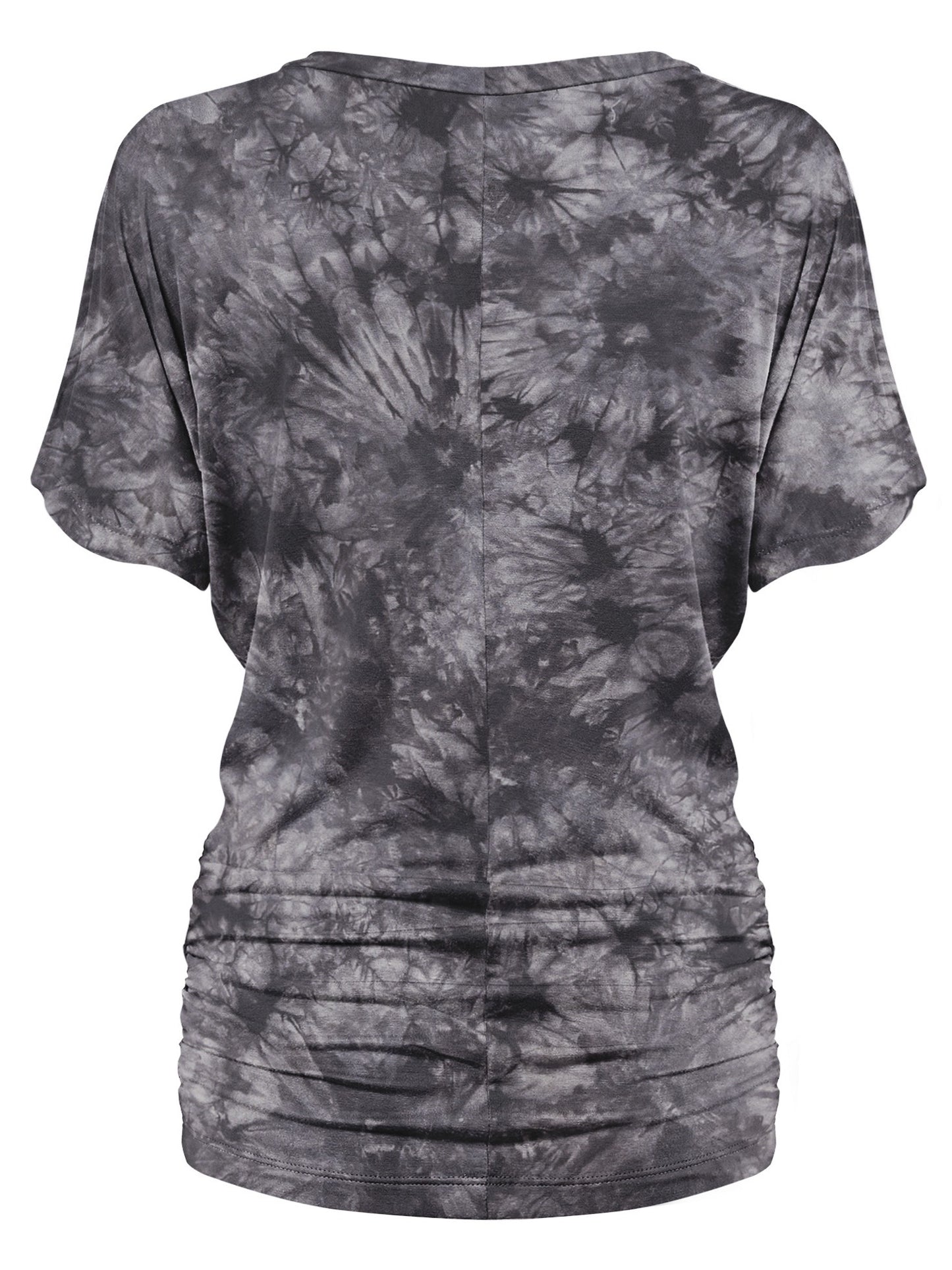 Women's Short Sleeve V Neck Tie-Dye Dolman Top w/Side Shirring