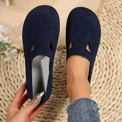 Women'S Lightweight, Comfortable, Breathable Solid Color Round Toe Flat Sole Single Shoes, Casual Vacation Style Fly Woven Flat Shoes, Women Shoes, Sneakers