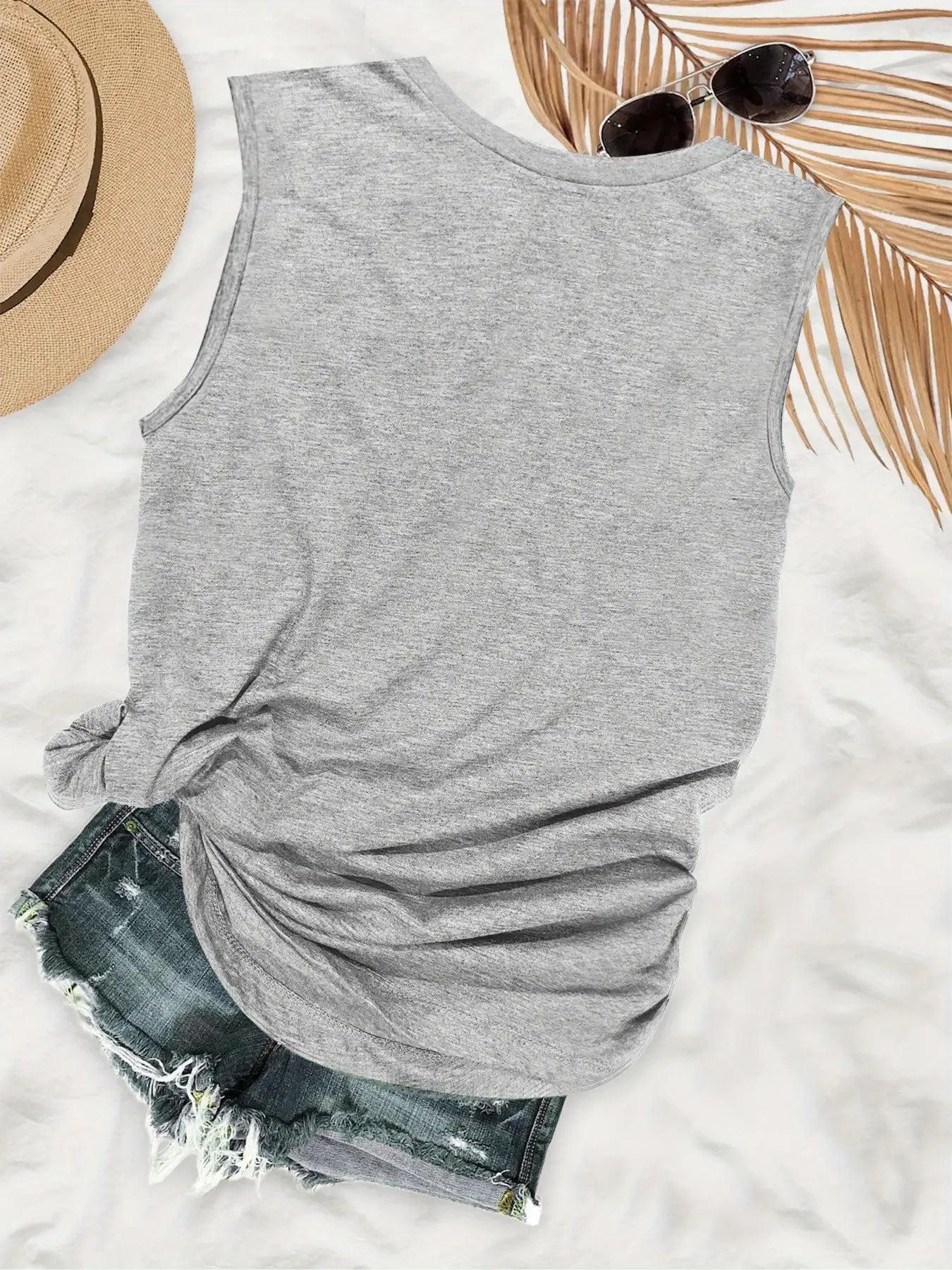 Women's Sleeveless Vest- Gray Purple Floral Crescent Pattern- Lightweight Breathable Summer Beach Party Essential, Machine Washable Casual Top