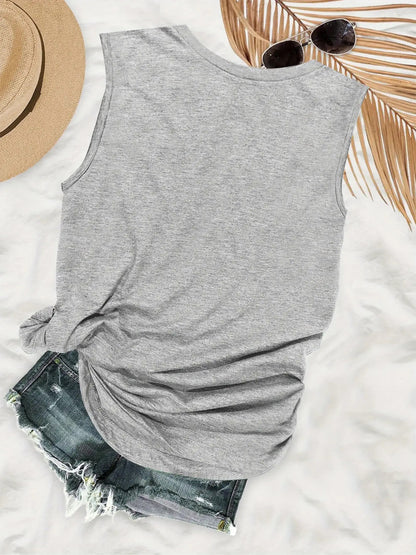 Women's Sleeveless Vest- Gray Purple Floral Crescent Pattern- Lightweight Breathable Summer Beach Party Essential, Machine Washable Casual Top