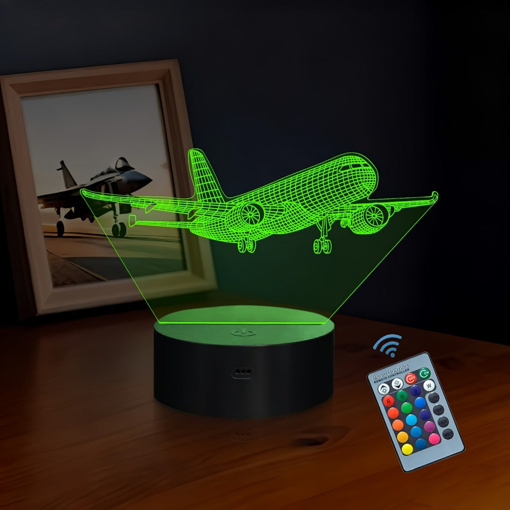16-Color Airplane 3D Night Light - Touch-Control Illusion Display