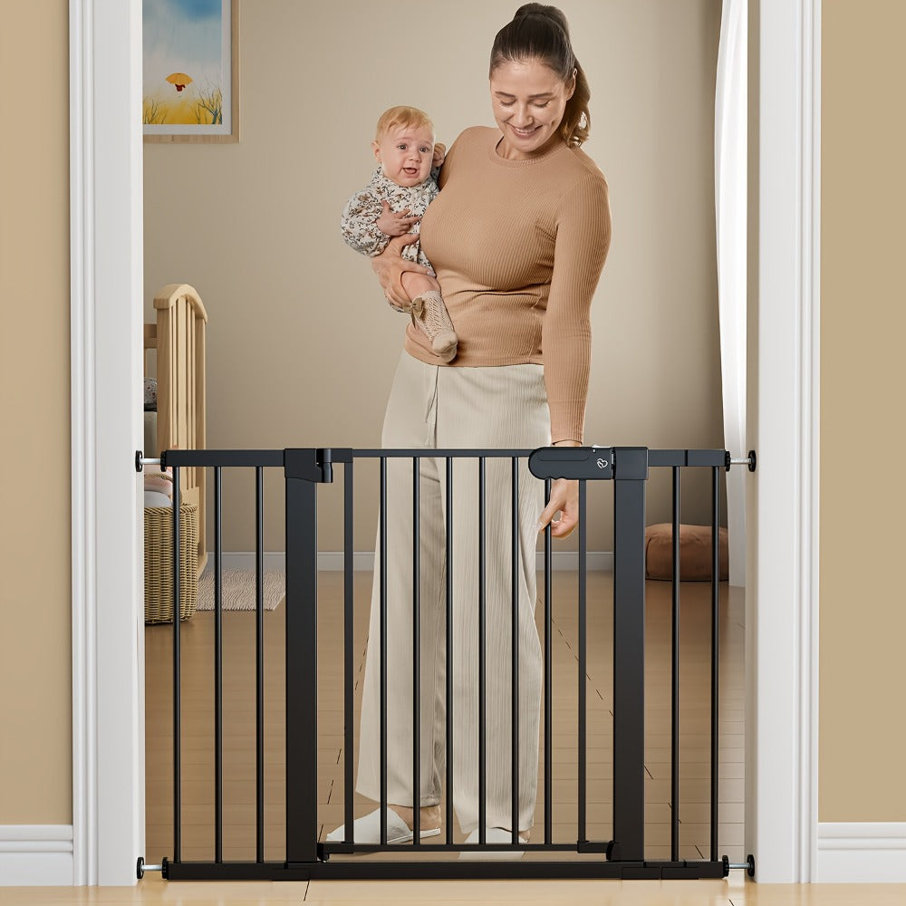 Adjustable Metal Gate - 27-43 Inch Width - Adjustable-width metal barrier in black or white