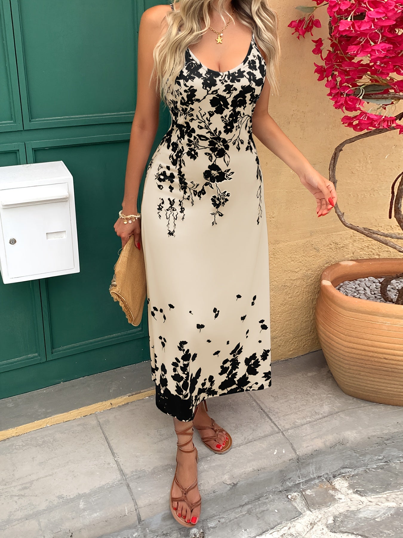 Ladies' Tropical Digital Printed Flower Sexy Elegant Vacation Leisure Business Commuting Festival Gift Birthday Party Cocktail Party Wedding Holiday Strap Spring/Summer Long Dress