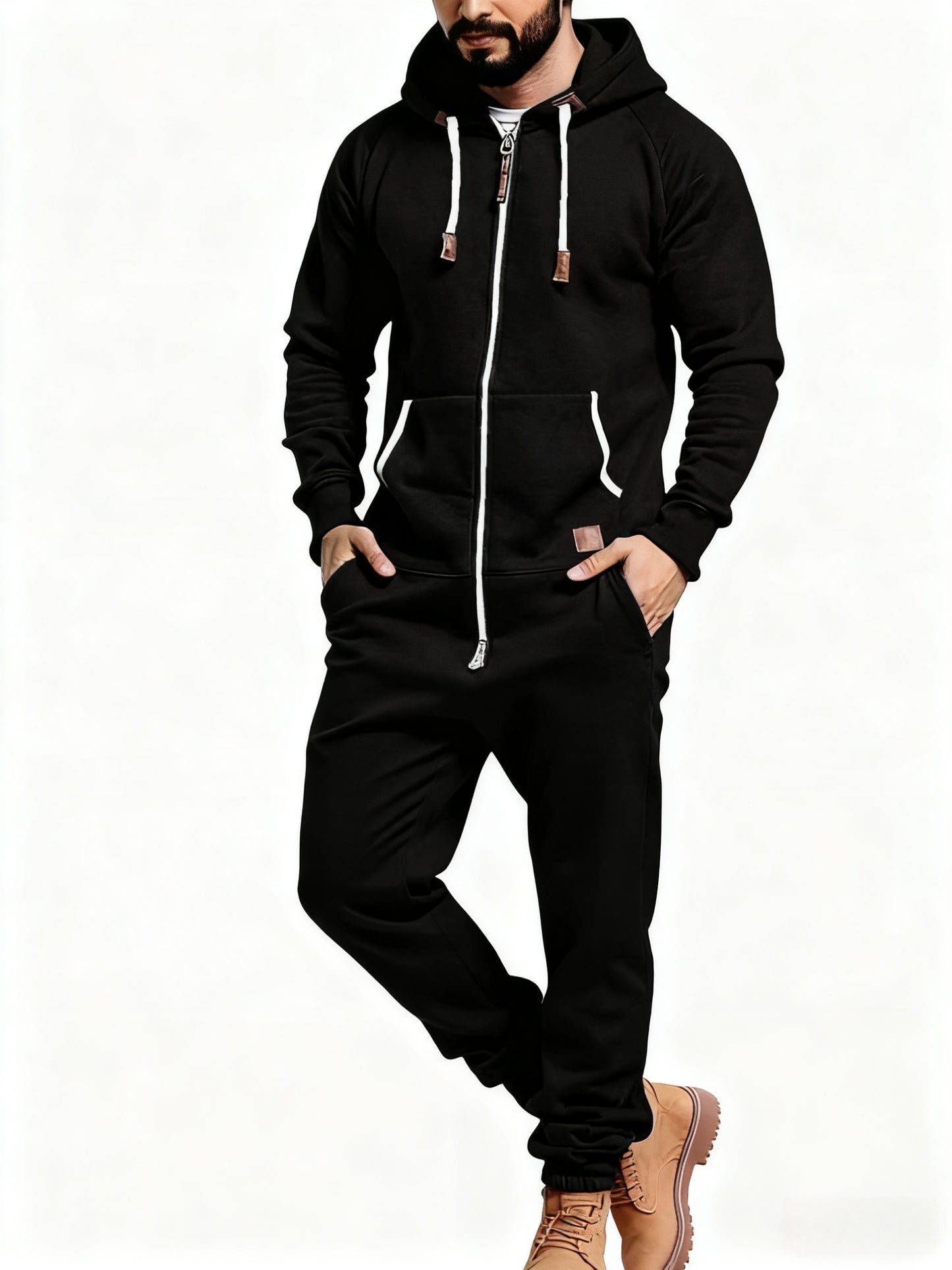 Autumn And Winter New Men's Hooded Jumpsuit, Pure Color Matching Fashionable Casual Jumpsuit, Coveralls, Essential for Home And Out, Is A Good Gift for People, Enjoy Discounts
