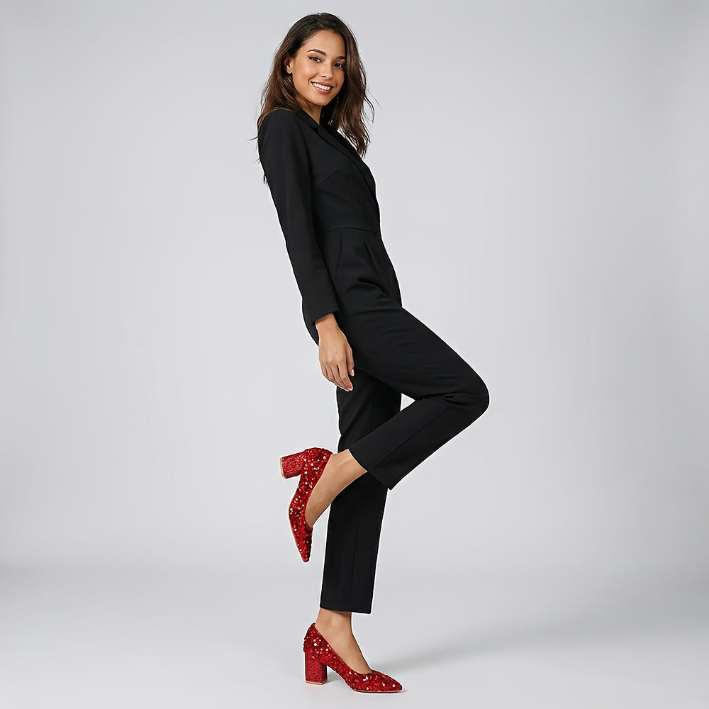 [Evening Party Wedding] Elegant High Heel Evening Party Wedding Dressy Shoes for Women, Pointed Toe, Chunky Heel, Sequin Embellishments Women Heels Red Shoes, Women Shoes