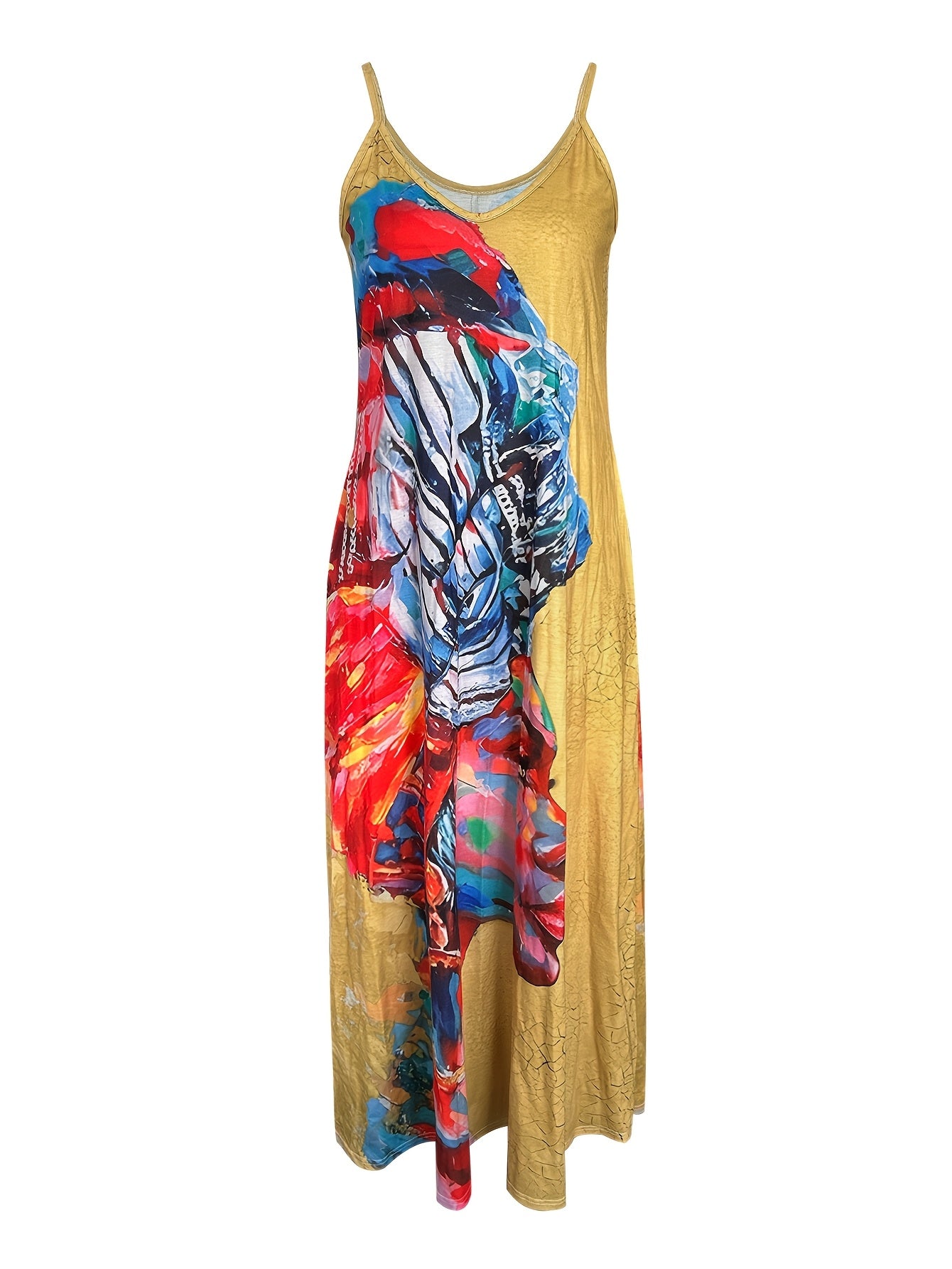 Women'S Long Dress Featuring a Portrait Print, Designed in a New European And American Style with Straps for Summer