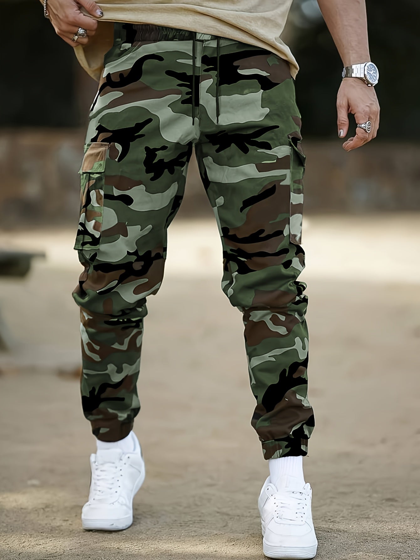 Men'S Camo Jogger Pants Military Cargo Pants Leg-Bound Tapered Casual Camouflage Pants