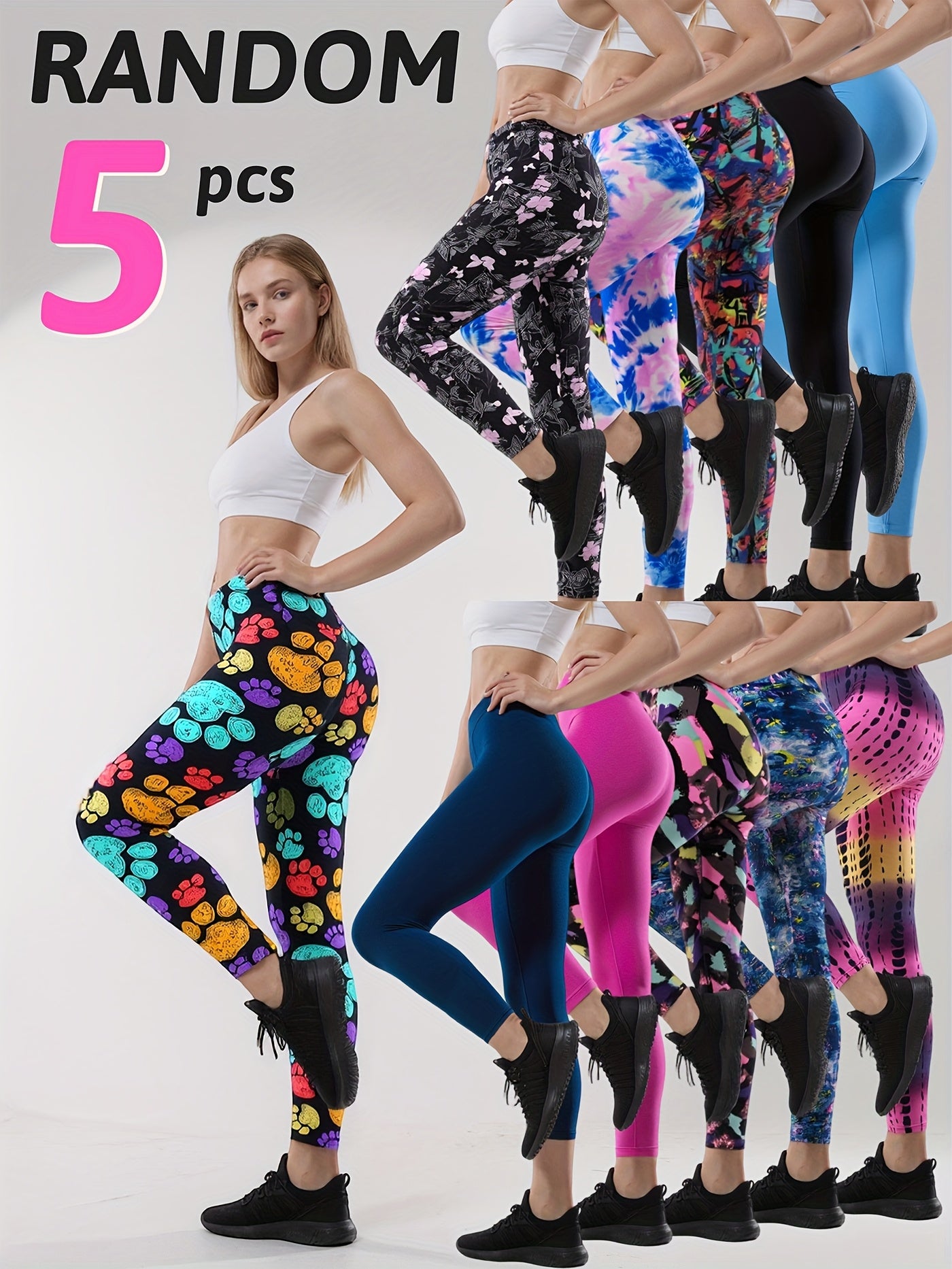 Random 5pcs Women Prints Stretchy Leggings