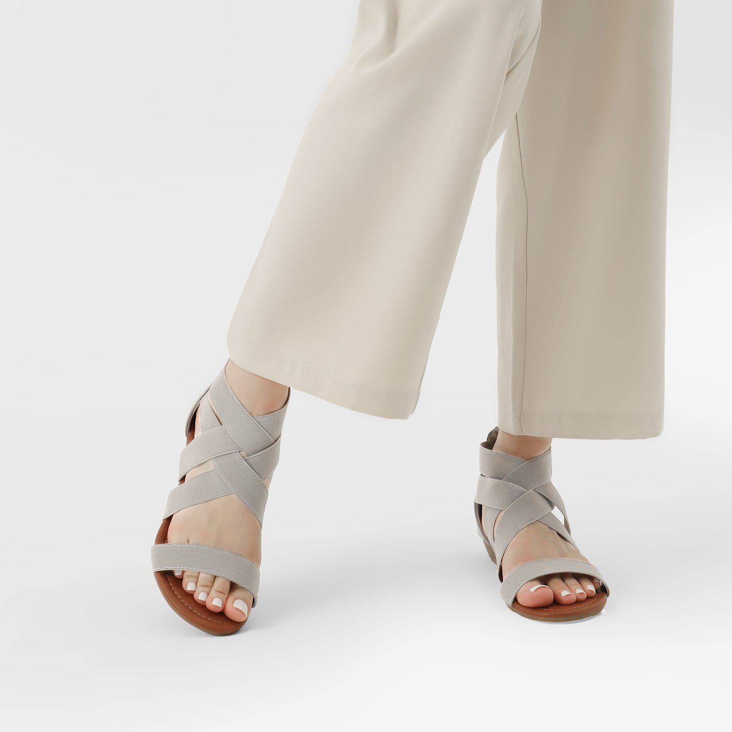 Womens Sandals, Simple Design, Women's Elastic Ankle Strap Low Wedges Sandals, Easy Slip-On, Suitable for Summer Vacation, Dating, Parties, Walking, Comfotrable